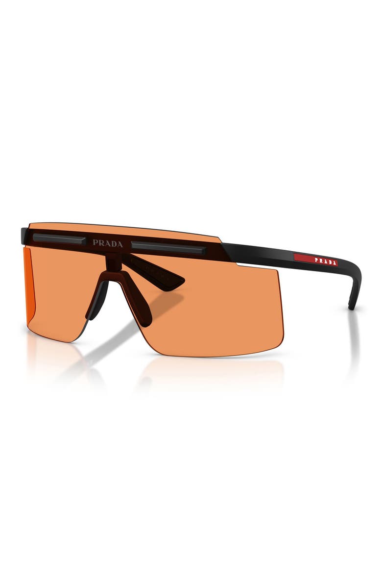 140mm Rectangular Shield Sunglasses, Alternate, color, MATTE BLACK / ORANGE