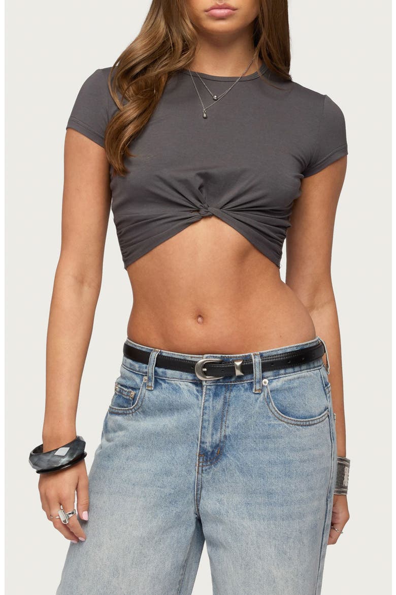 Sephey Twist Crop T-Shirt, Main, color, CHARCOAL