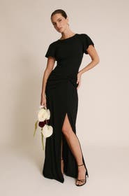 Six Stories Knot Panel Flutter Sleeve Maxi Dress