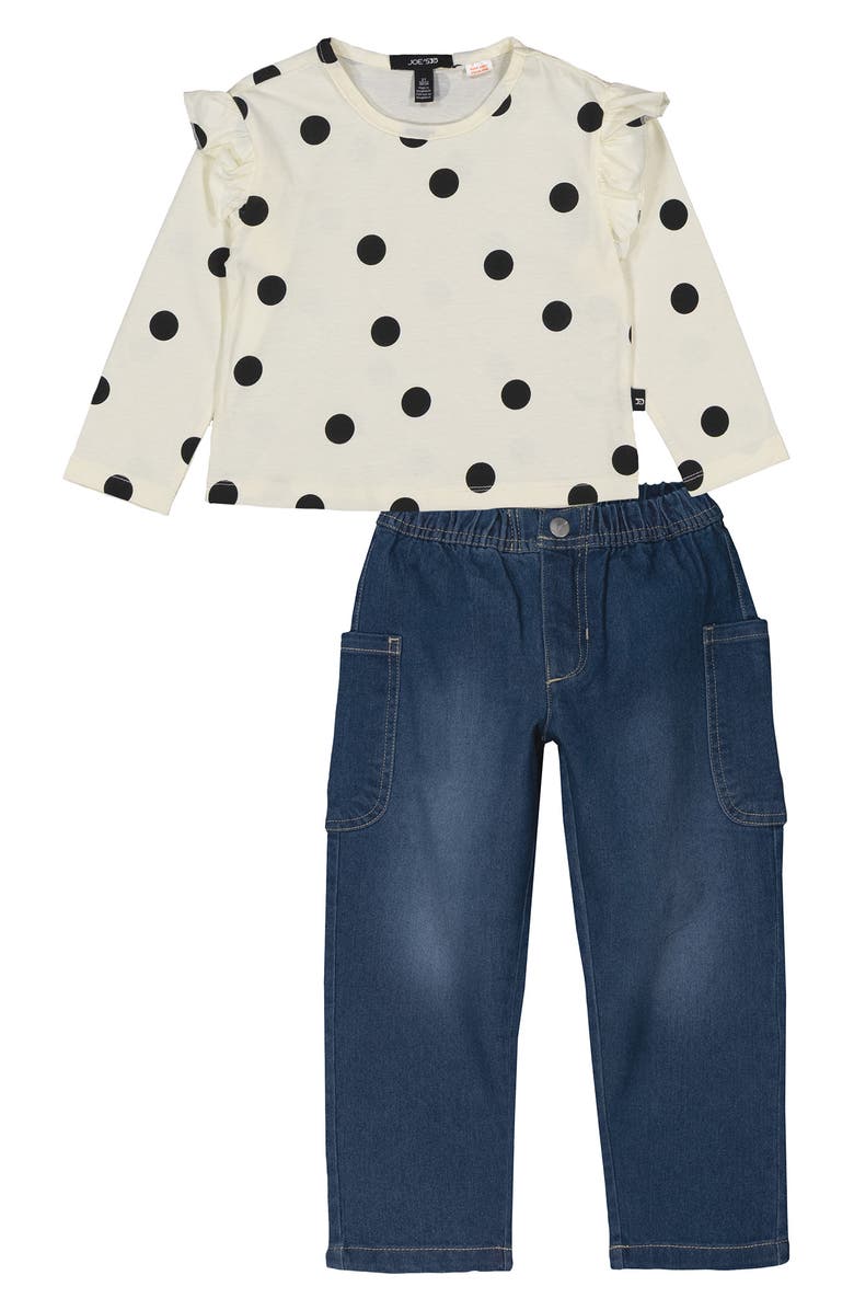 Joe's Jeans Polka Dot Ruffle Top & Jeans Set, Main, color, Beige