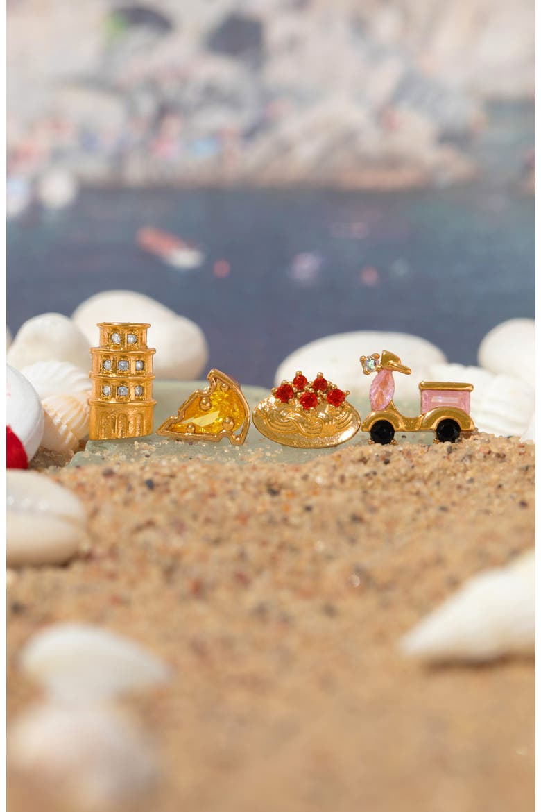 Ciao Bella Italia Set of 4 Assorted Single Stud Earrings, Alternate, color, GOLD