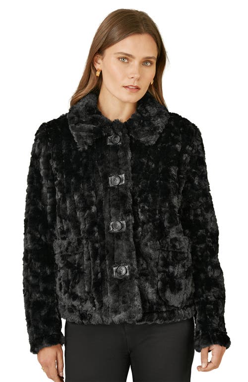 Yumi Textured Faux Fur Jacket In Black