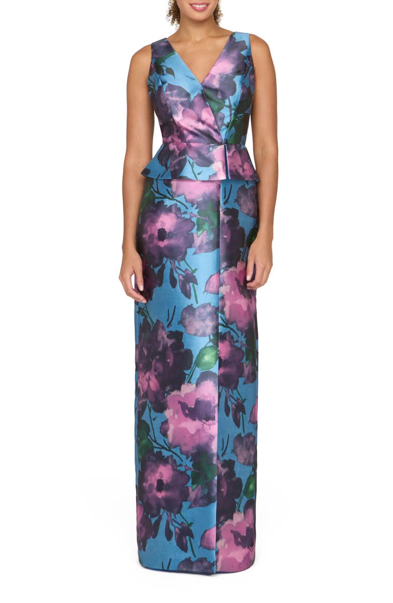Kay Unger Celeste Column Gown, Main, color, Spring Aqua Multi