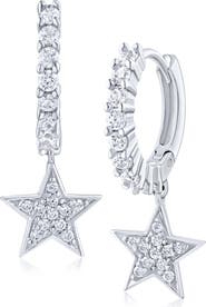 CZ by Kenneth Jay Lane Pavé Cubic Zirconia Star Drop Huggie Hoop Earrings