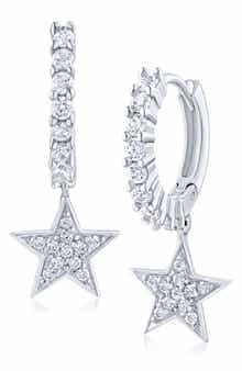 Pavé Cubic Zirconia Star Drop Huggie Hoop Earrings