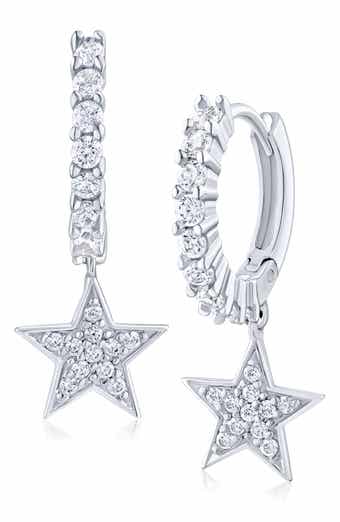 Pavé Cubic Zirconia Star Drop Huggie Hoop Earrings