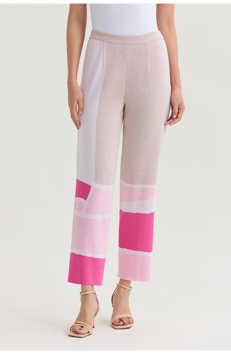 Ming Wang Soft Knit Straight-Leg Colorblock Ankle Pants, Main, color, Carmine Rose/Pink