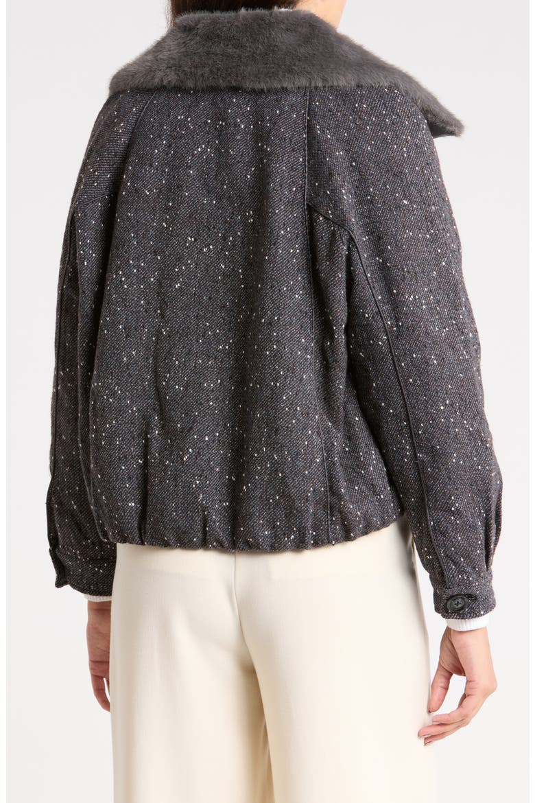 Faux Fur Collar Bomber Jacket, Alternate, color, BLACK WHITE MULTI