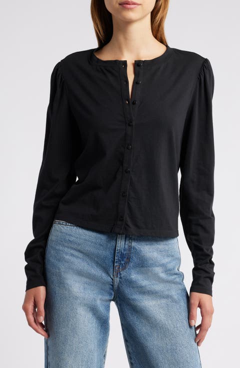 Caliban Cotton Jersey Button-Up Top