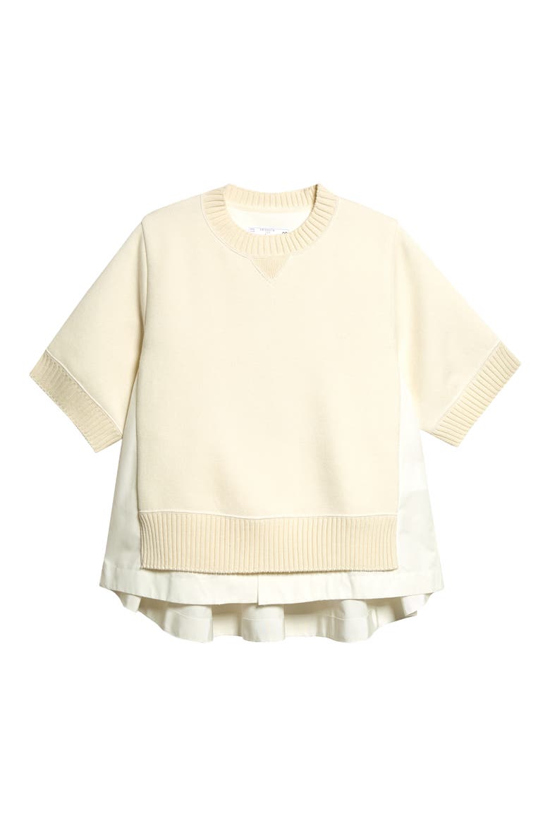 Mixed Media Short Sleeve Sweater, Main, color, OFF WHITE