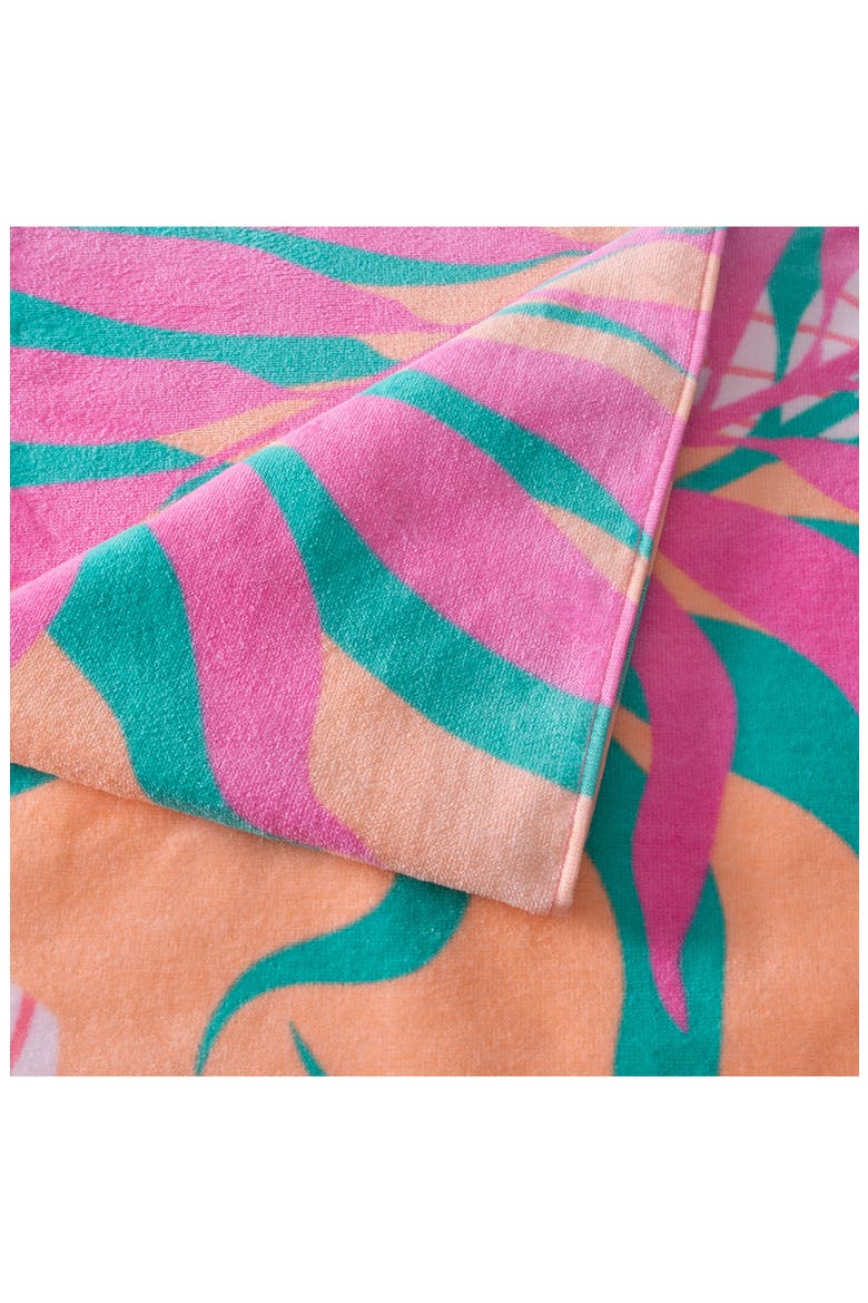 Tropical Leaves Rectangle Beach Towel, Alternate, color, PINKS WITH BLUE