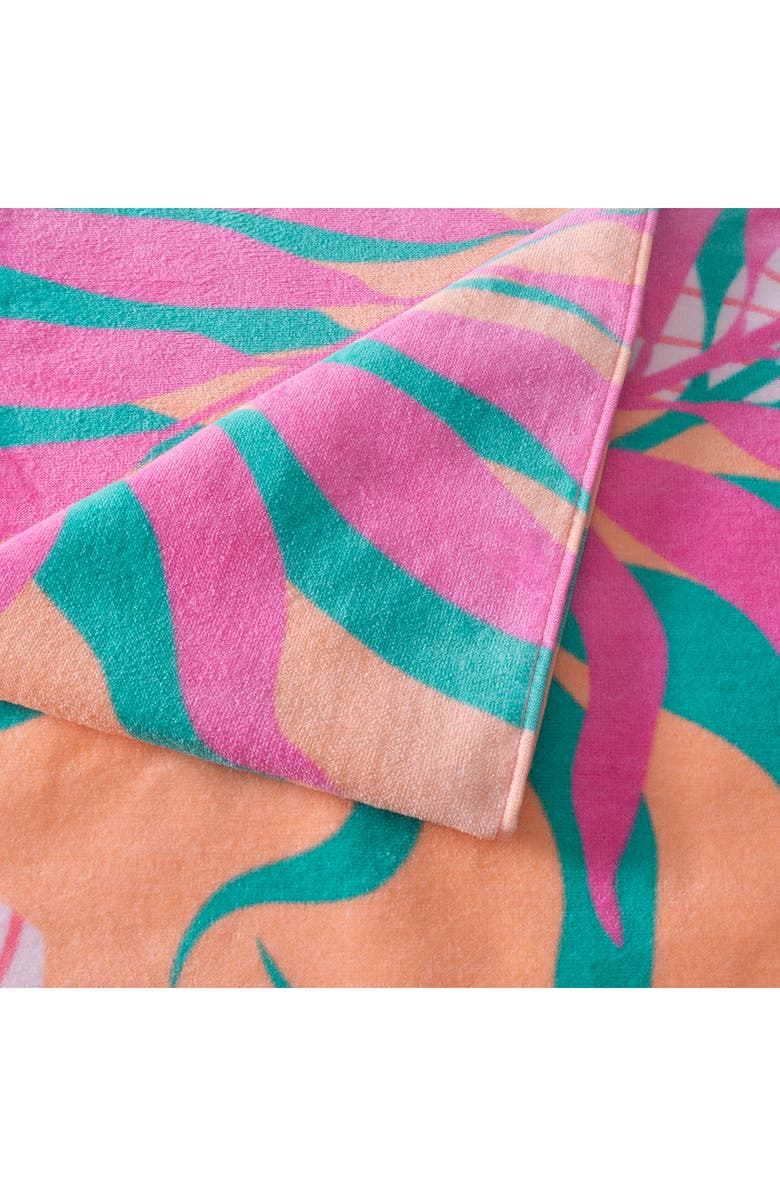 MODA AT HOME Tropical Leaves Rectangle Beach Towel, Alternate, color, Pinks With Blue