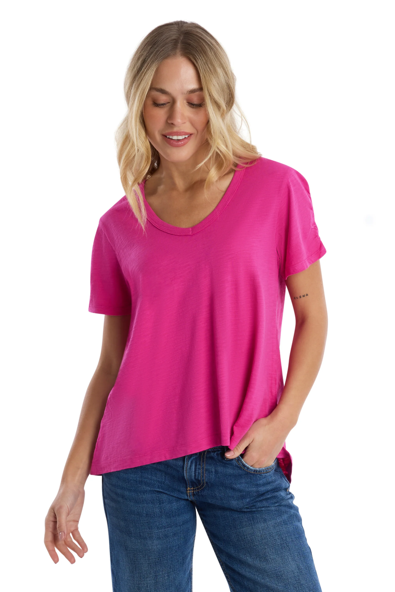 Deep V-Neck Ruched Sleeve Tee, Alternate, color, Rose Violet