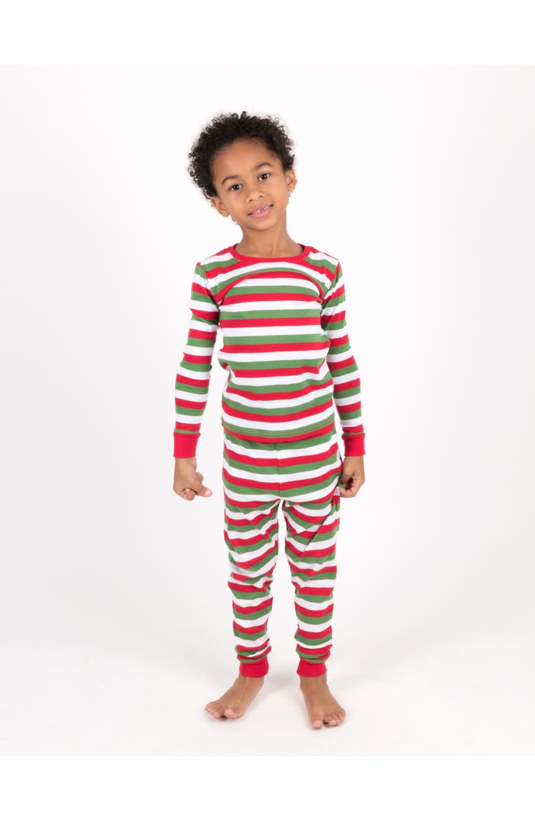 Leveret Kids Two-Piece Striped Cotton Matching Family Holiday Pajamas, Alternate, color, Red White & Green