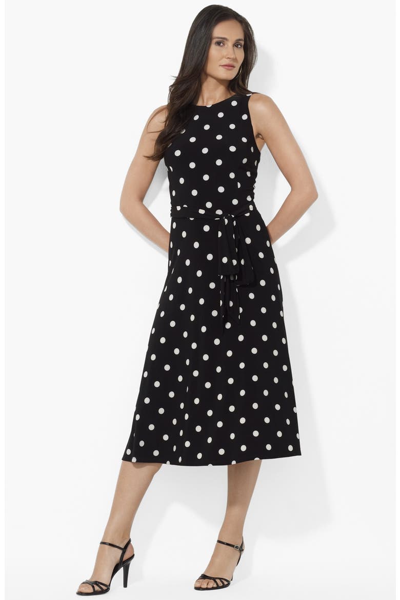 Polka Dot Matte Jersey Dress, Main, color, BLACK/ COLONIAL CREAM