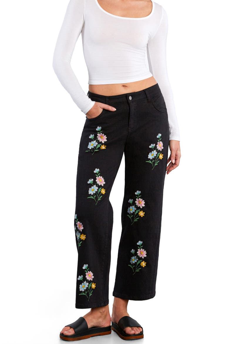 Floral Embroidered Straight Leg Jeans, Alternate, color, BLACK BEAUTY