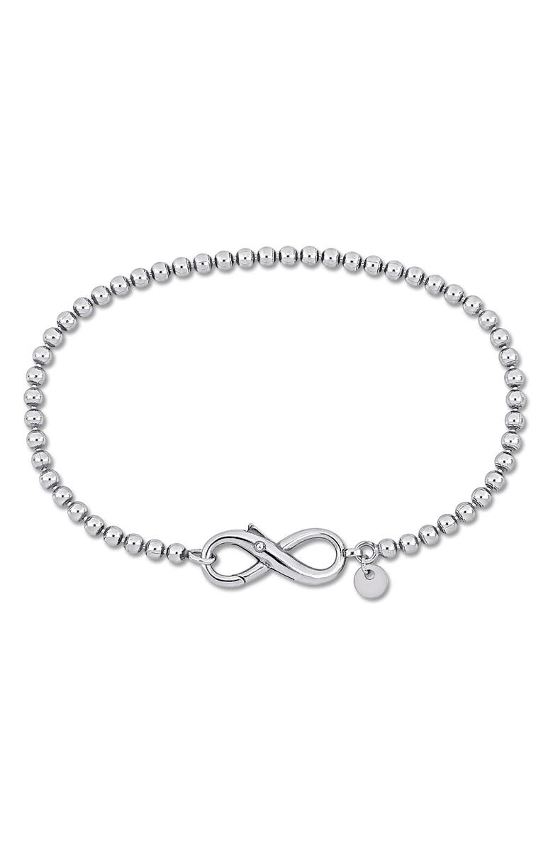 DELMAR Infinity Bead Link Bracelet, Main, color, Silver