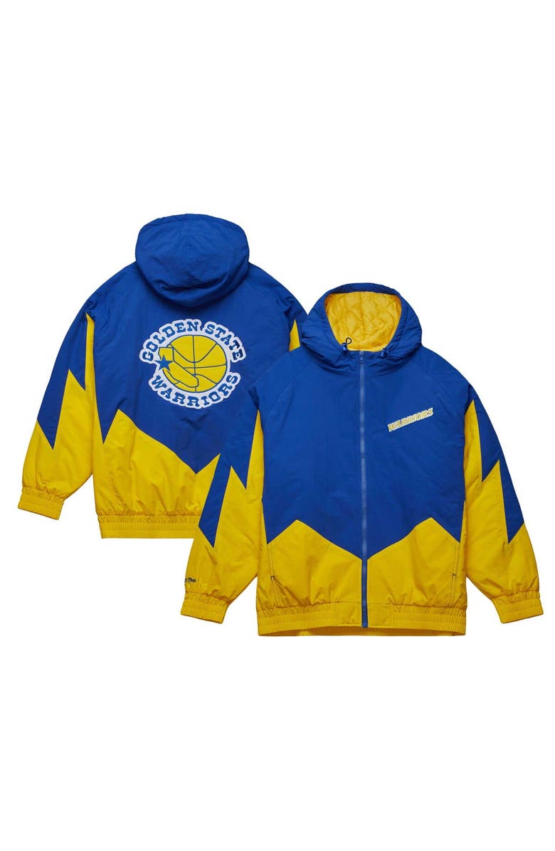 Mitchell & Ness Men's Mitchell & Ness Royal Golden State Warriors Hardwood Classics Retro Quilted Raglan Full-Zip Hoodie, Alternate, color,