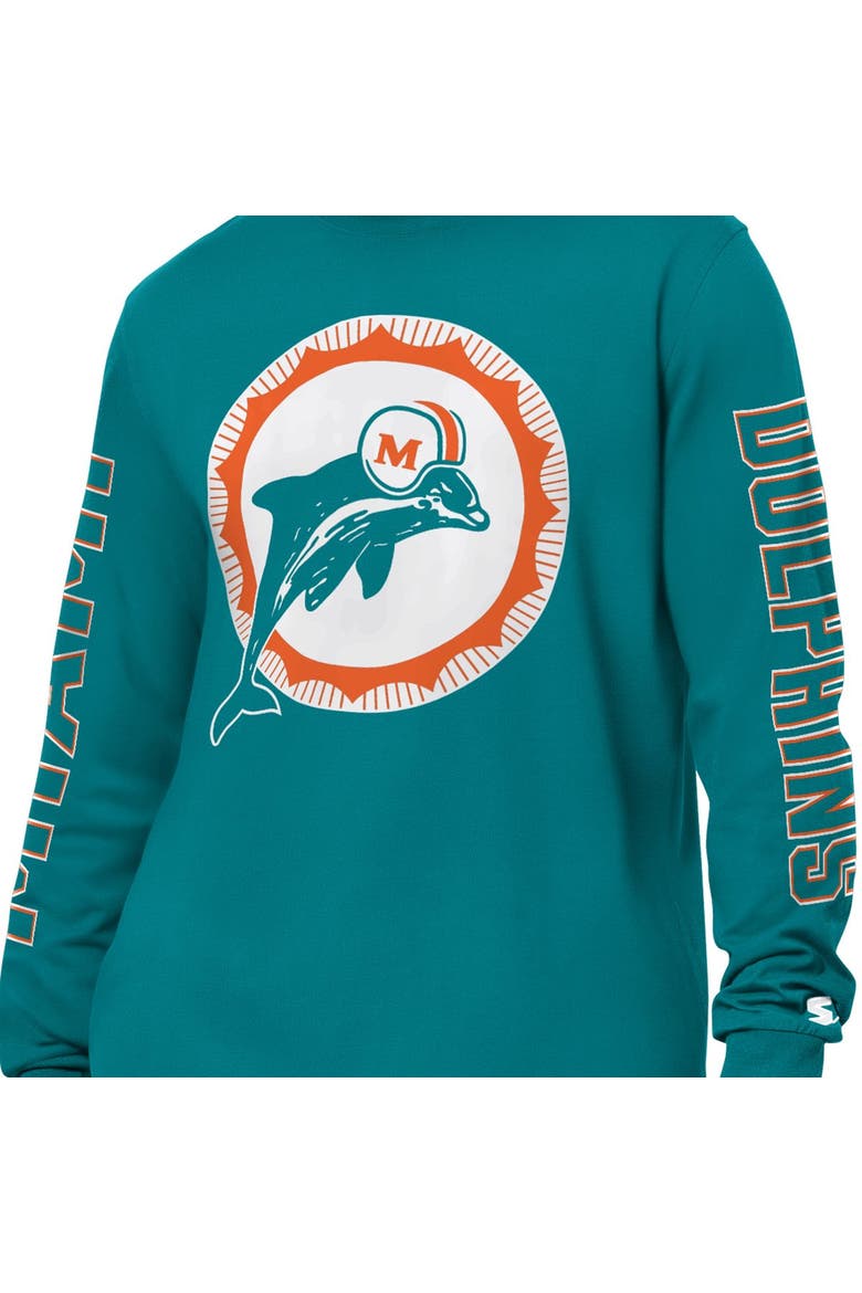 Men's Starter Aqua Miami Dolphins Clutch Hit II Vintage Logo Long-Sleeve T-Shirt, Alternate, color, Aqua