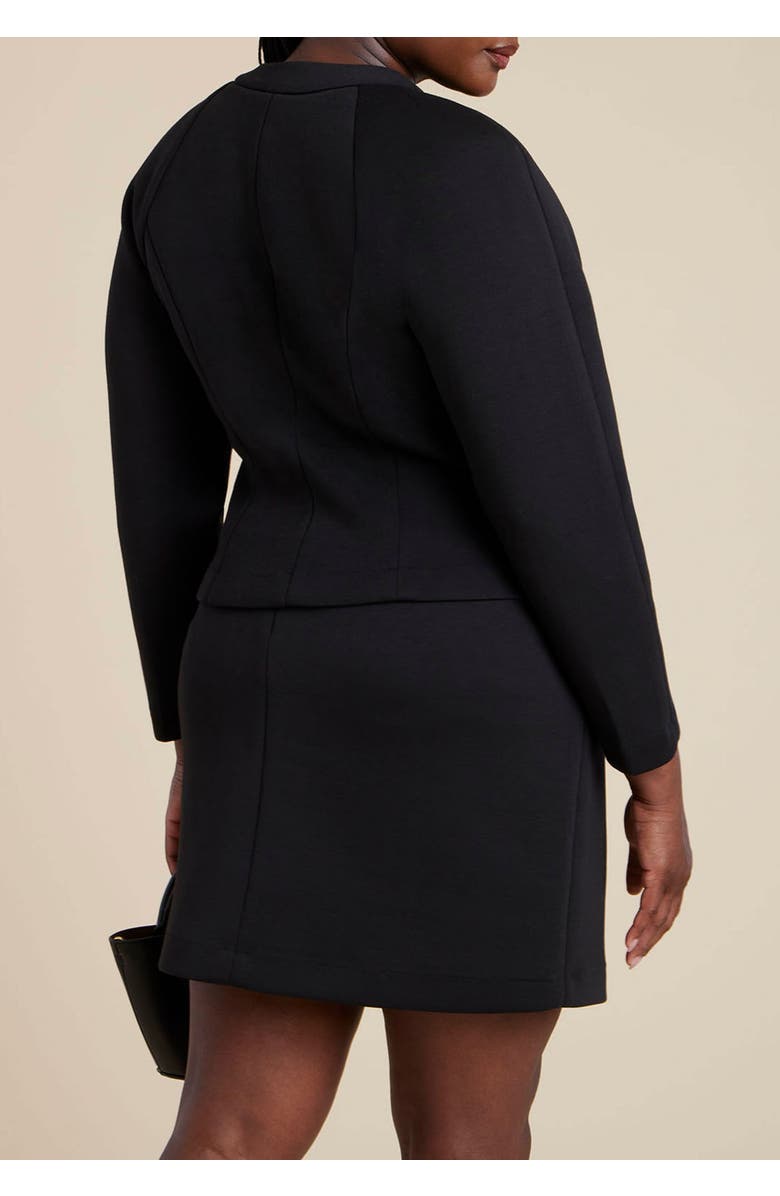 ELOQUII Strong Shoulder Nipped Waist Scuba Jacket, Alternate, color, Black Onyx