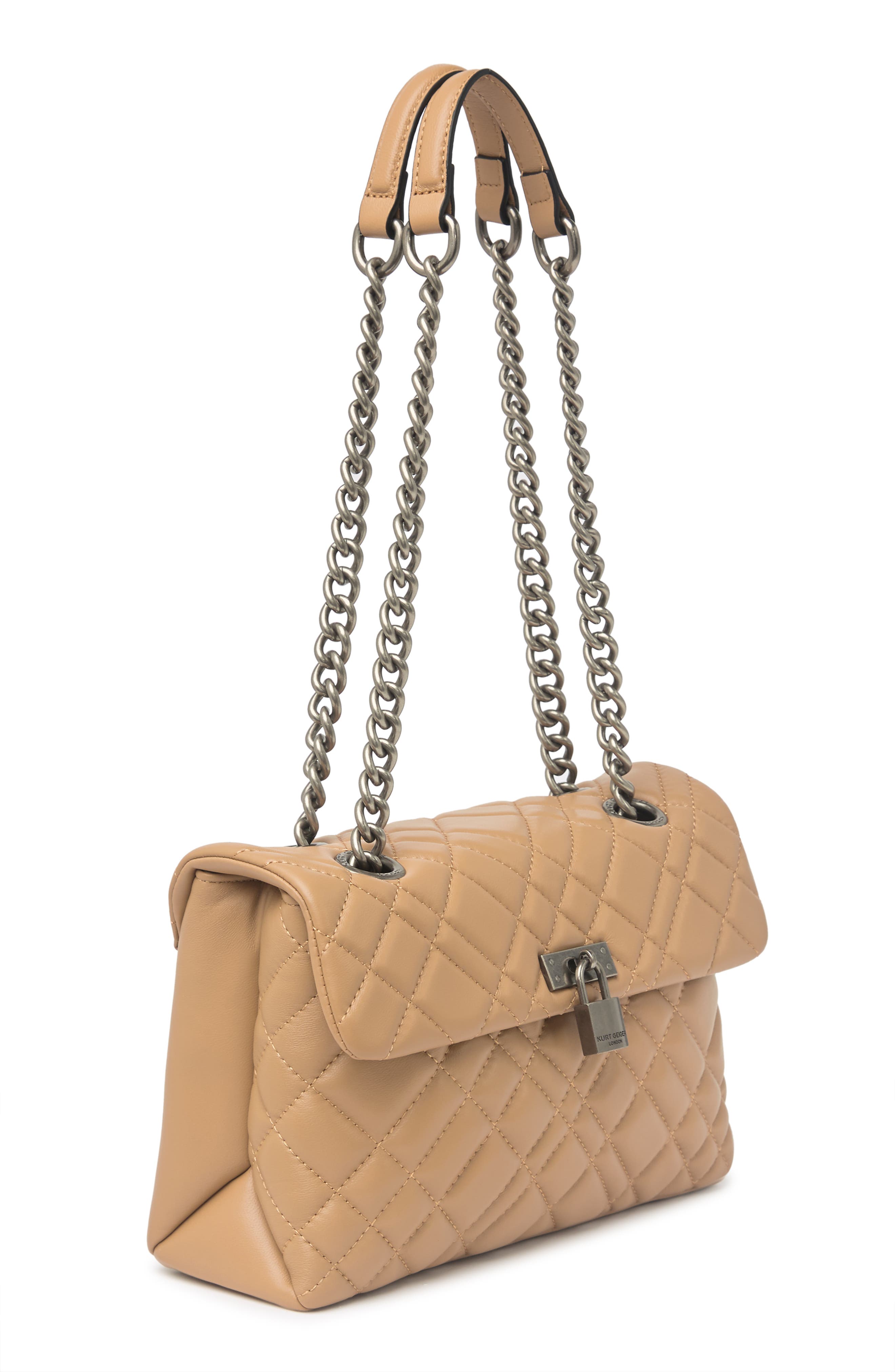 Kurt Geiger Brixton Diamond Quilted Leather Pad Lock Shoulder Bag, Alternate, color, Light/Pastel Brown
