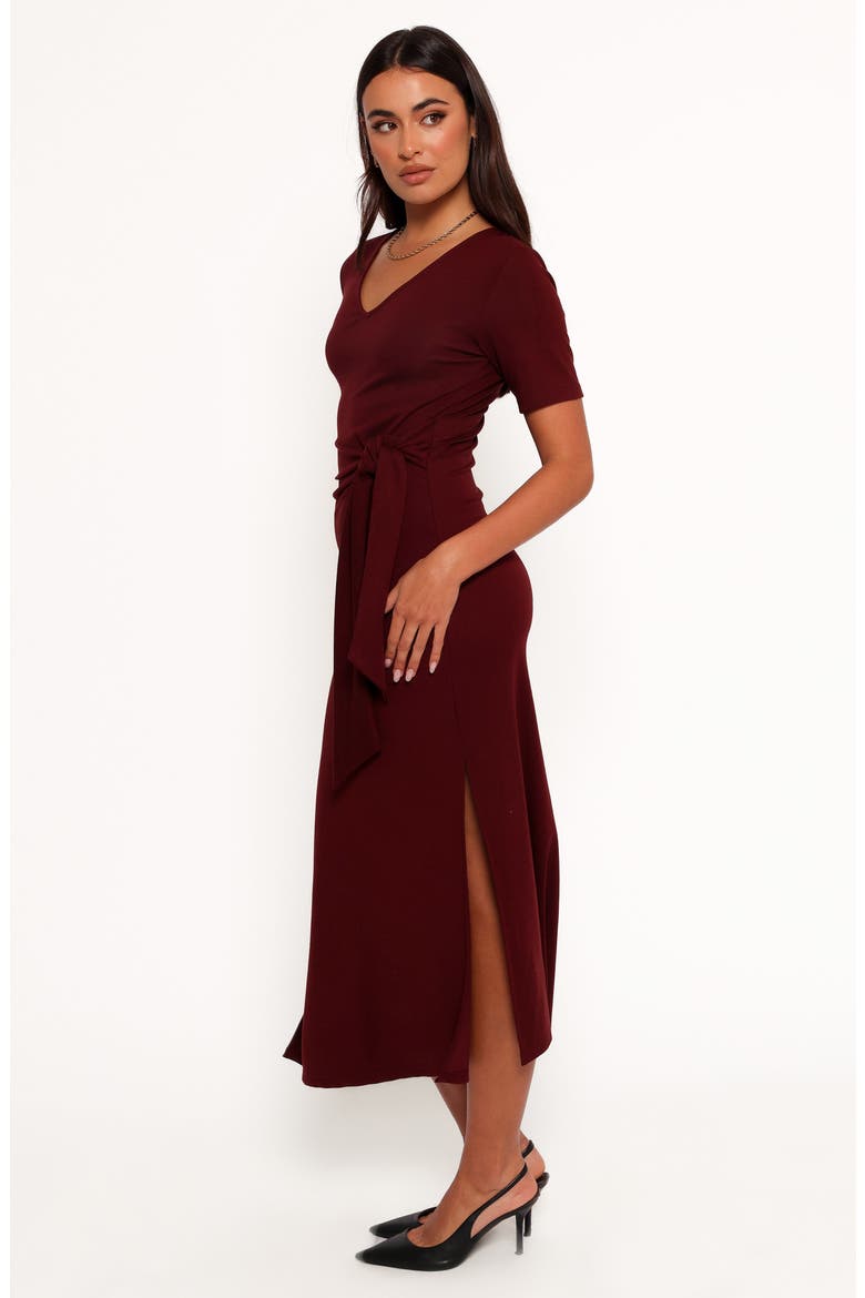 Asha Short Sleeve Tie Waist Midi Dress, Alternate, color, WINE