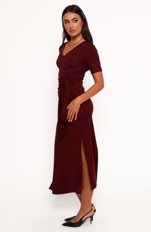 Petal And Pup Petal & Pup Asha Short Sleeve Tie Waist Midi Dress In Burgundy