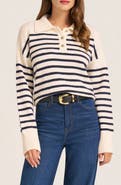 matty m. Lunara Sripe Recycled Polyester Blend Polo Sweater
