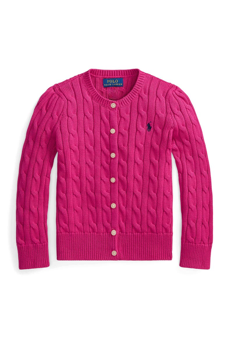 Kids' Cable Stitch Cotton Cardigan, Main, color, PINK