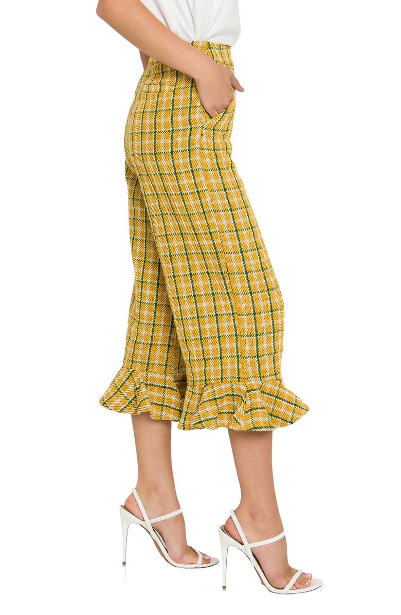 English Factory Plaid Ruffle Hem Tweed Culottes, Alternate, color, 