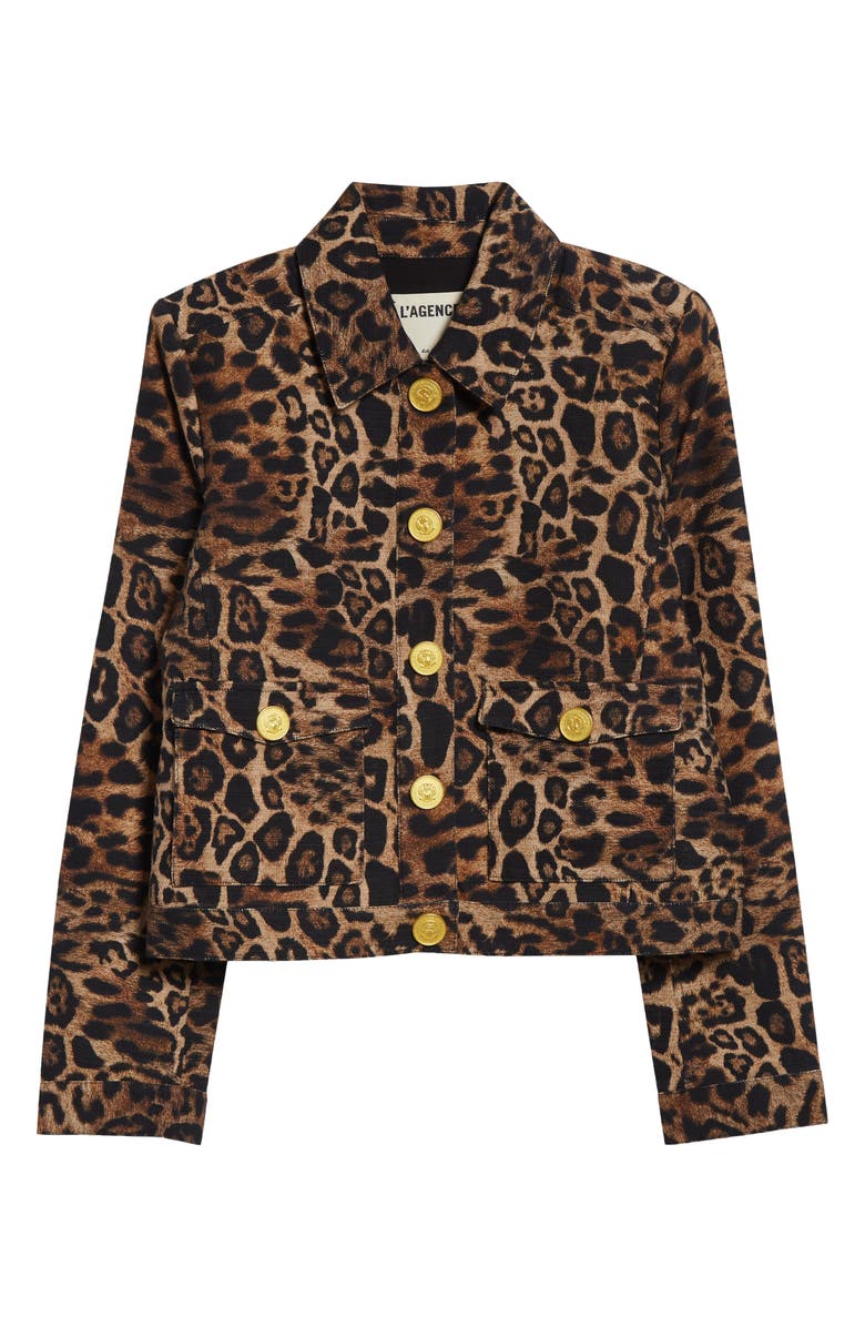 L'AGENCE Nyx Leopard Print Crop Jacket, Main, color, Brown Multi Patch Leopard