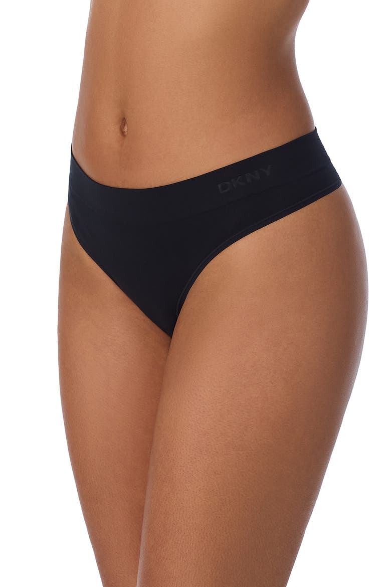 LiteWear Seamless 3-Pack Thongs, Main, color, BLACK