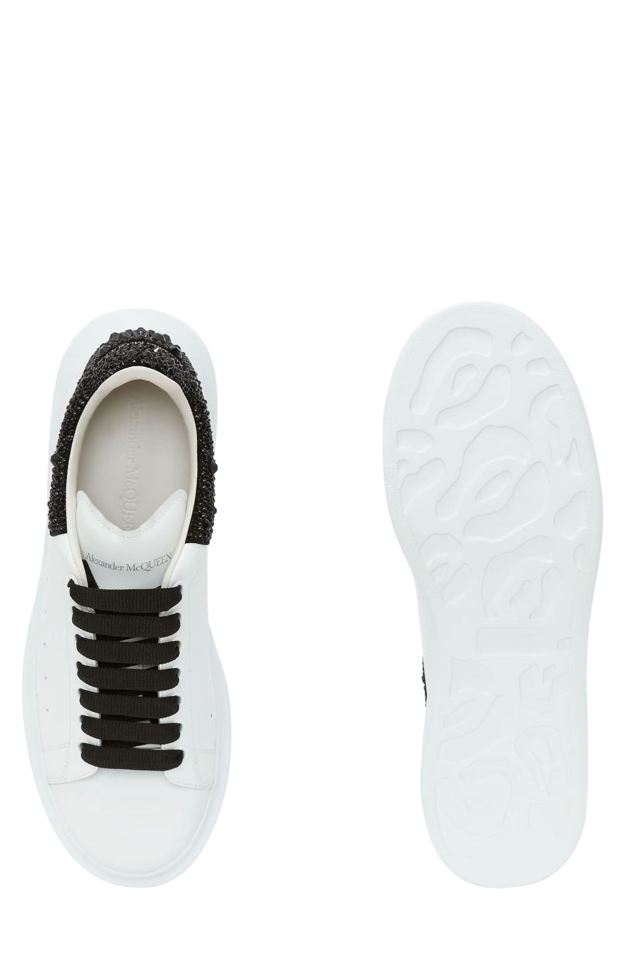 McQueen Oversize Crystal Embellished Sneaker, Alternate, color, White/ Black