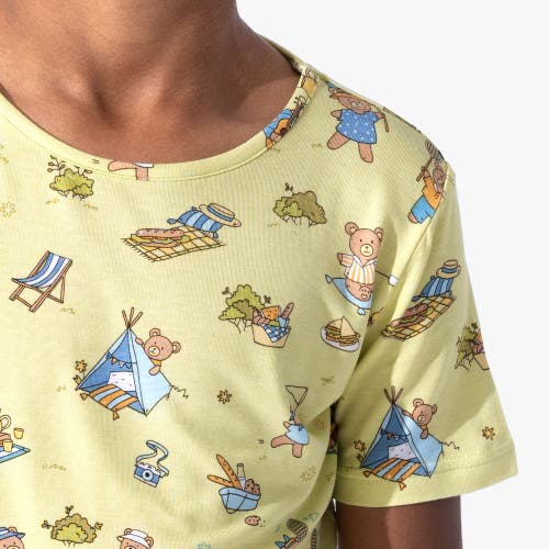 Bellabu Bear Teddy Bear Picnic Kids 2-piece Short Sleeve & Shorts Pajama Set In Yellow