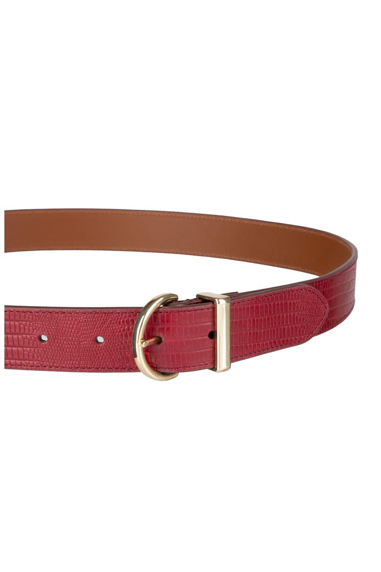 Lizard Embossed Leather Belt, Alternate, color, BURGUNDY