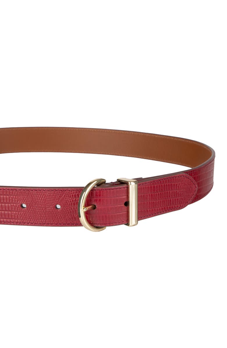 Cole Haan Lizard Embossed Leather Belt, Alternate, color, Burgundy