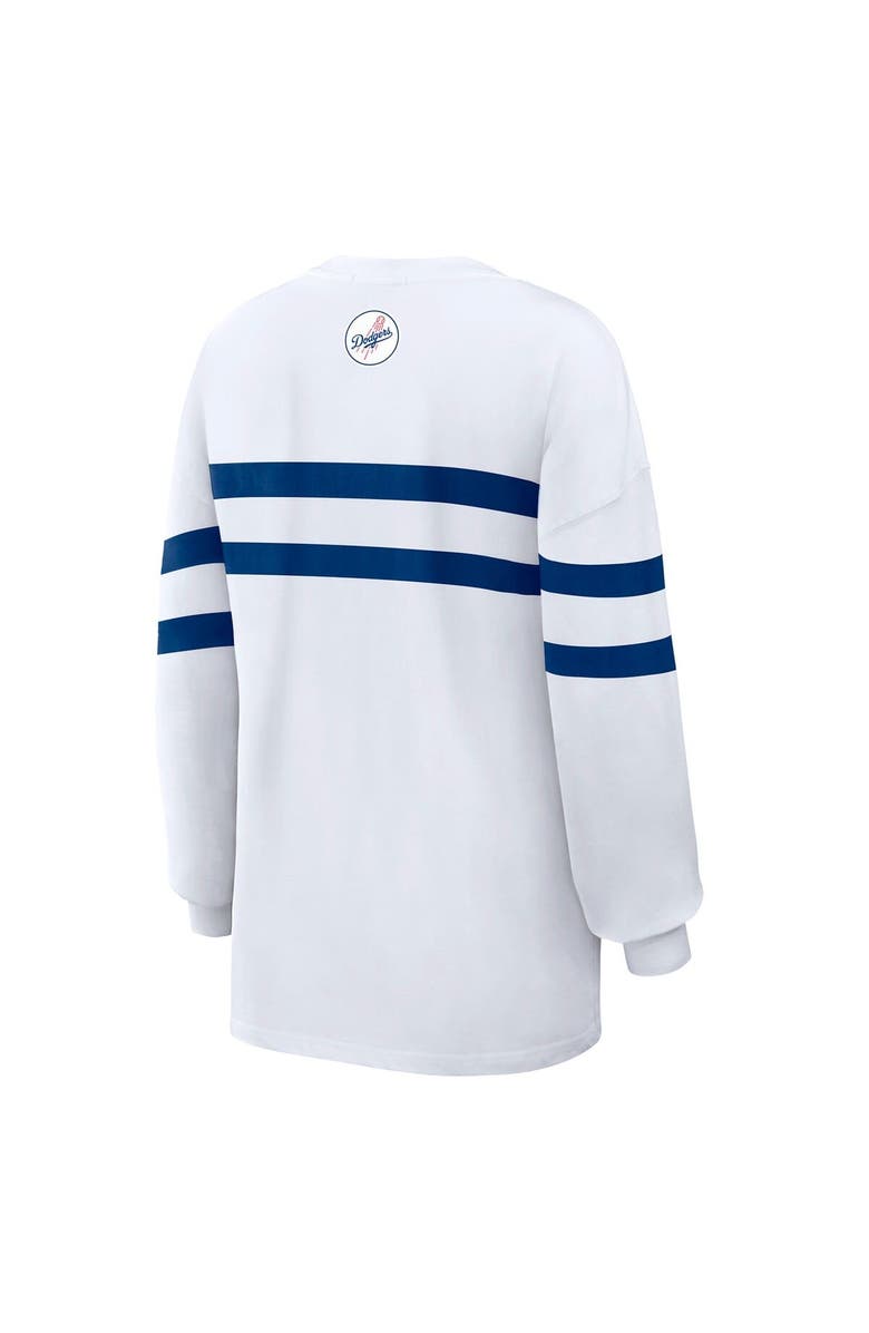 WEAR by Erin Andrews Women's WEAR by Erin Andrews  White Los Angeles Dodgers Oversized Long Sleeve Striped T-Shirt, Alternate, color, White