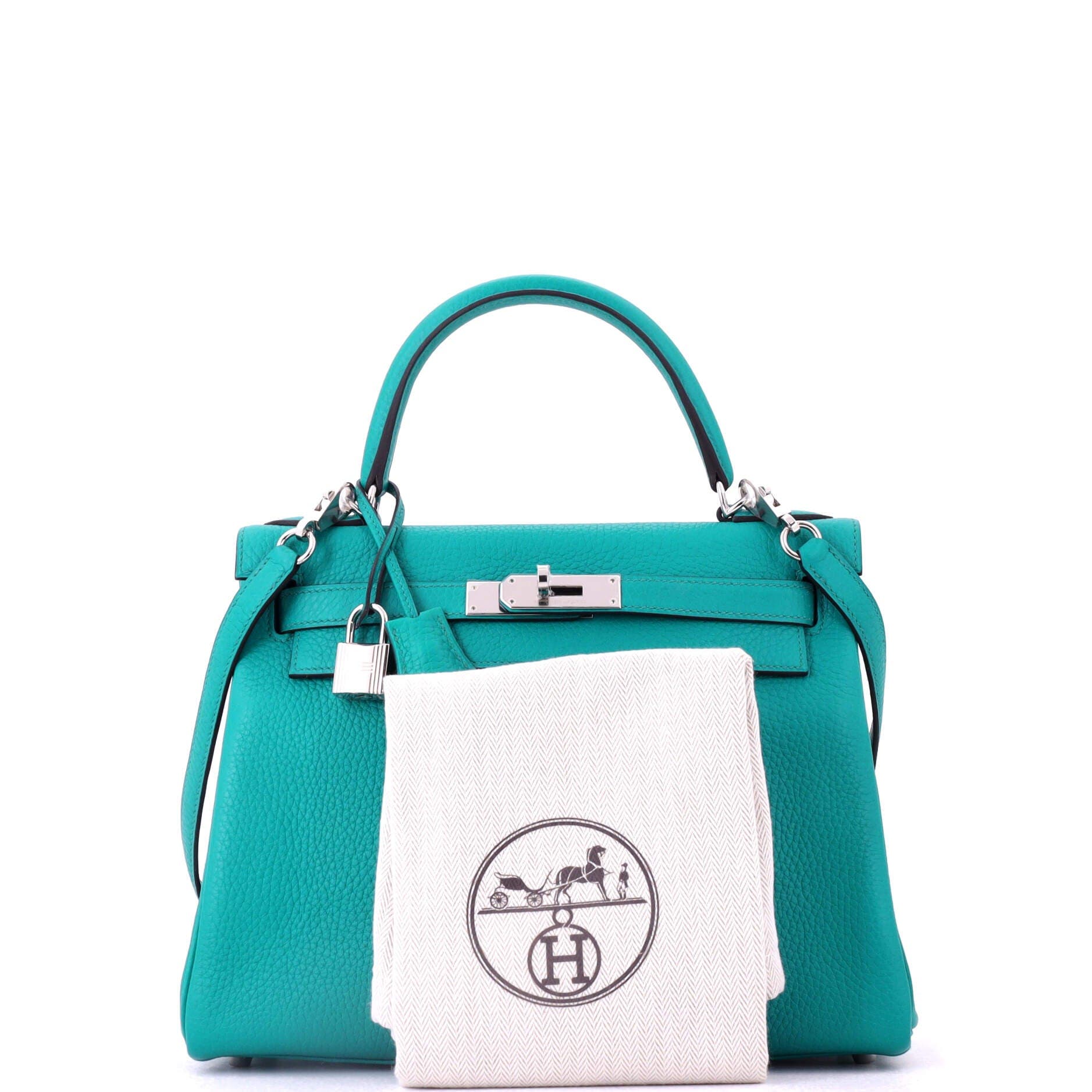 Pre-Owned Hermes Kelly Handbag Blue Clemence with Palladium Hardware 28, Alternate, color, Bleu Paon