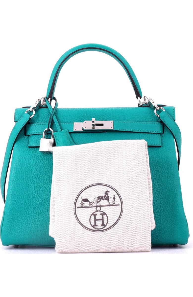 Pre-Owned Hermes Kelly Handbag Blue Clemence with Palladium Hardware 28, Alternate, color, Bleu Paon