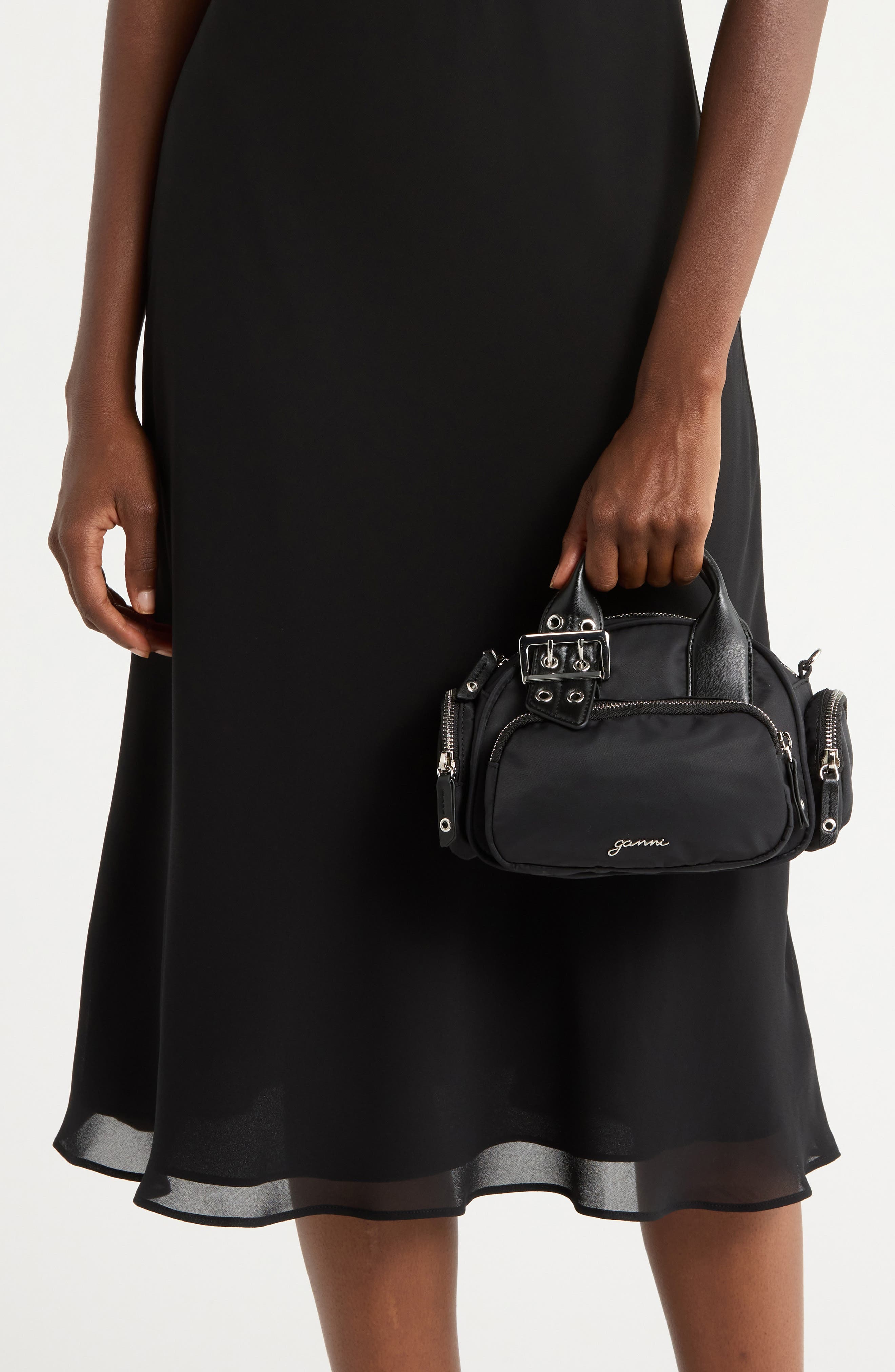 Ganni Small Bucky Polochon Crossbody Bag, Alternate, color, Black