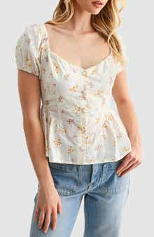 Floral Button Front Peplum Top