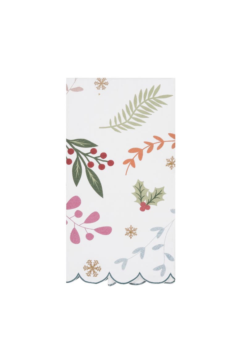 Holly Jolly Botanical Scalloped Edge Christmas Towel, Main, color, Green