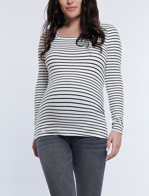 Square Neck Rib Knit Long Sleeve Tee