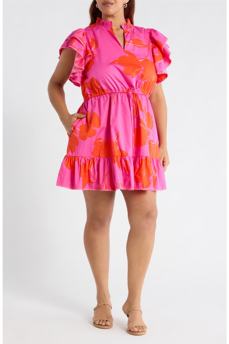 Aurea Floral Alina Ruffle Minidress, Main, color, PINK/RED MULTI