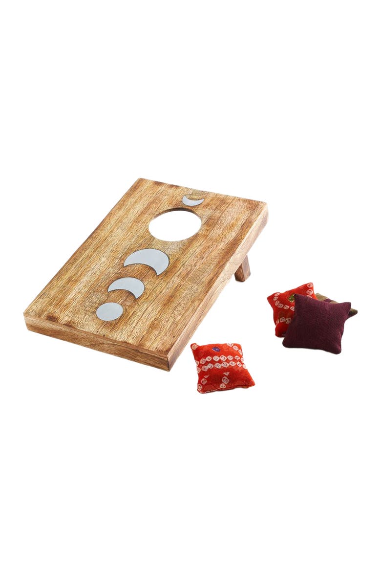 Indukala Moon Phase Cornhole Table Game - Handcrafted Wood, Main, color, Silver/Brown