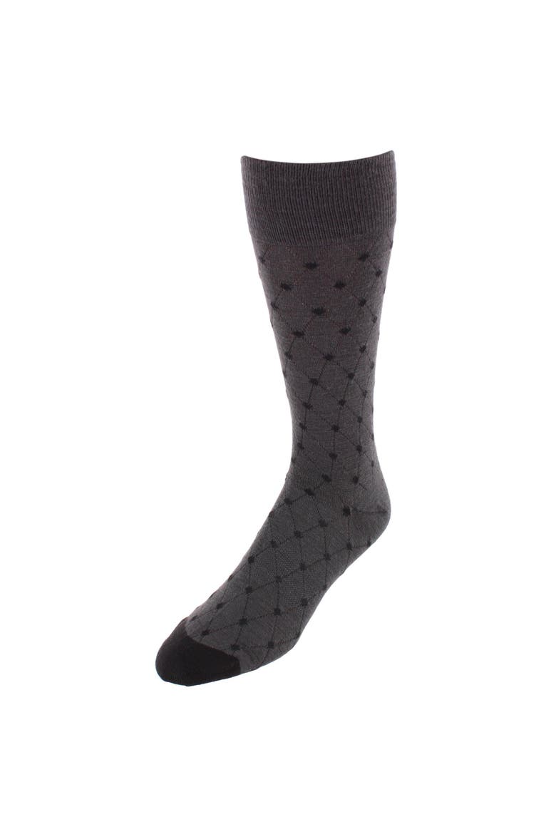 Ciel Diamon Patterned Mid-Calf Merino Wool Socks, Main, color, Charcoal and Black