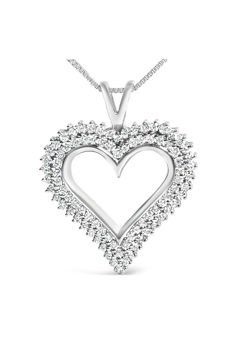 Silver 1.00 Cttw Lab-Grown Diamond Open Heart Pendant Necklace, Alternate, color, White