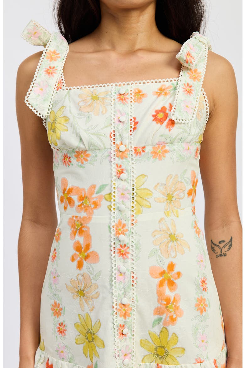 Lauryn Tie Strap Midi Dress, Alternate, color, IVORY PINK YELLOW