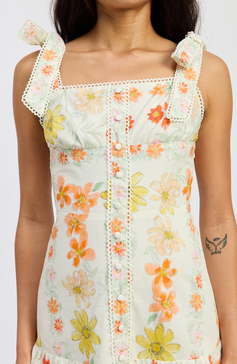 JACQUIE THE LABEL Lauryn Tie Strap Midi Dress, Alternate, color, Ivory Pink Yellow