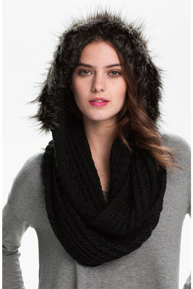 Hooded Infinity Scarf, Main, color, BLACK